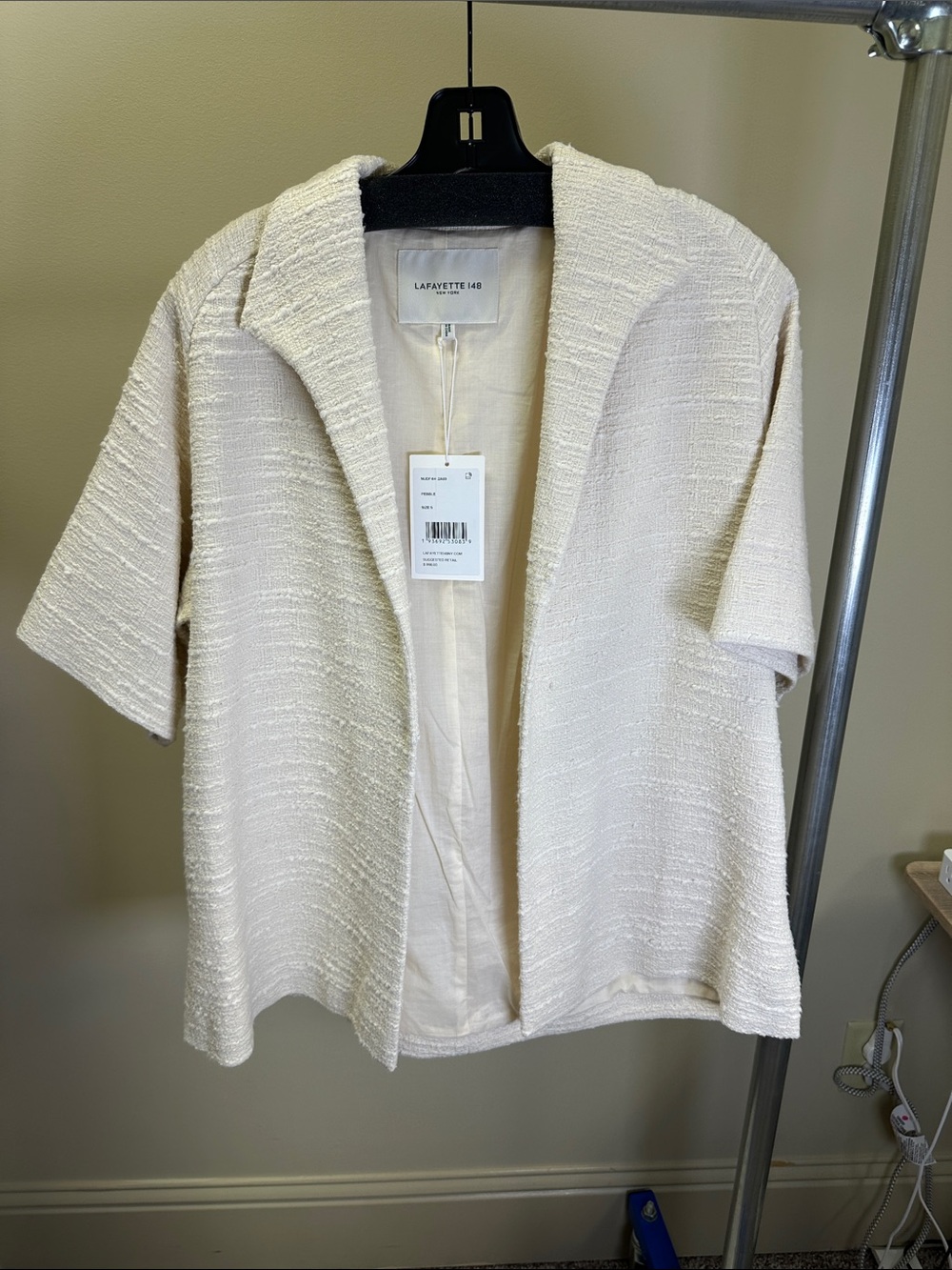 Lafayette 148 New York Cream Textured Short-Sleeve Open Jacket